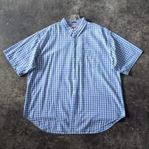 Vintage Norsport Gingham Shirt Mens 2XL XXL Blue Check Short Sleeve Button Up